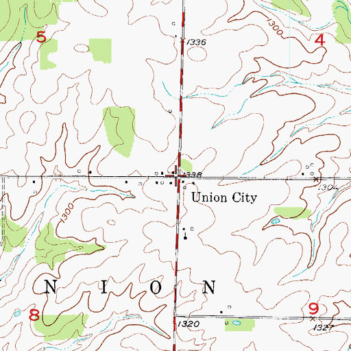 Topographic Map of Union City, MO