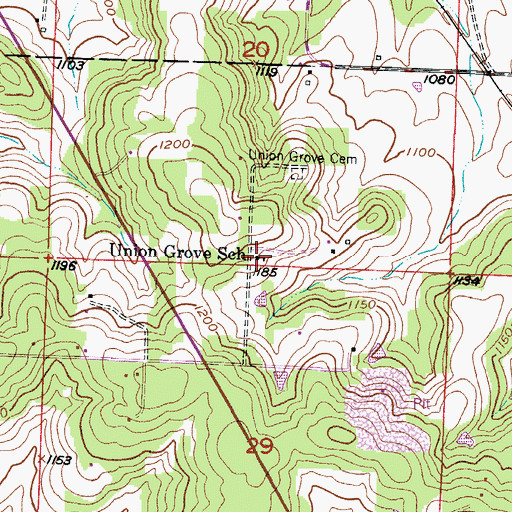 Topographic Map of Union Grove School, MO