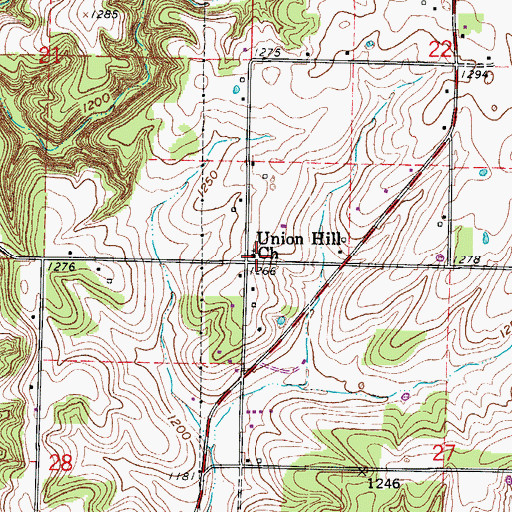Topographic Map of Union Hill Church, MO