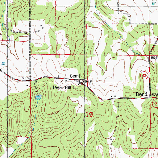 Topographic Map of Union Hill Church, MO