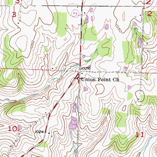 Topographic Map of Union Point Church, MO