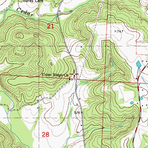 Topographic Map of Union Ridge School, MO