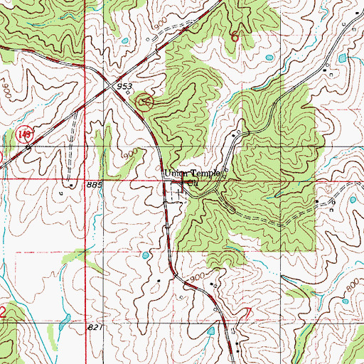 Topographic Map of Union Temple, MO