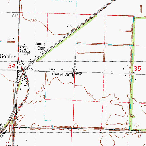 Topographic Map of United Church, MO