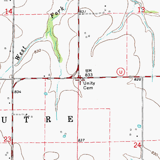 Topographic Map of Unity Cemetery, MO