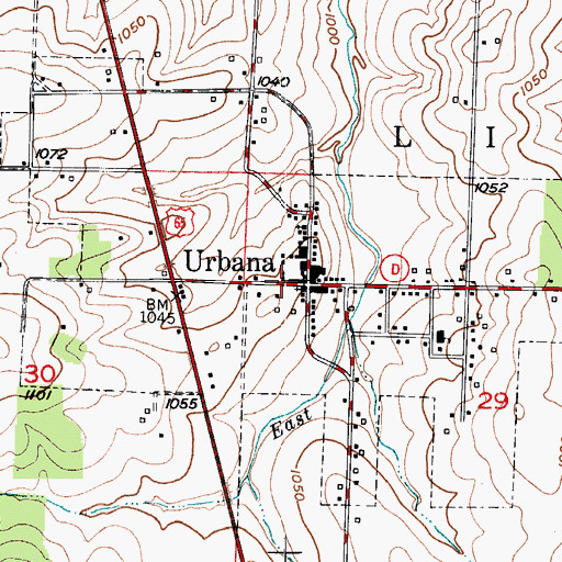 Topographic Map of Urbana, MO