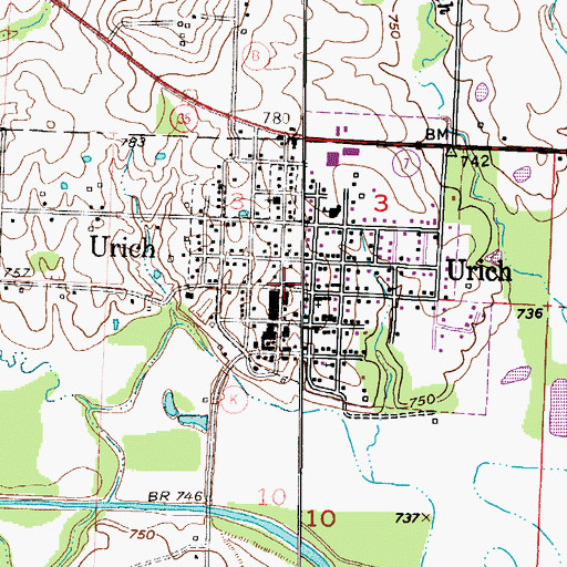 Topographic Map of Urich, MO
