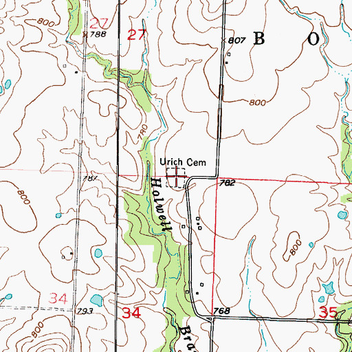 Topographic Map of Urich Cemetery, MO