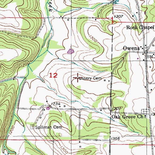 Topographic Map of Ussery Cemetery, MO
