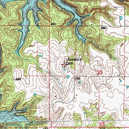 Topographic Map of Utterback Cemetery, MO
