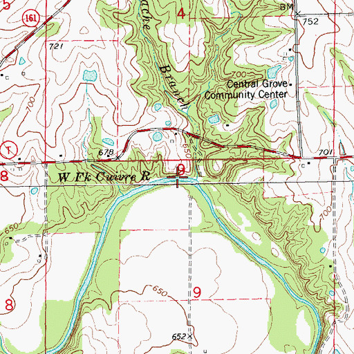 Topographic Map of Vache Branch, MO