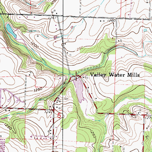 Topographic Map of Valley Water Mills, MO