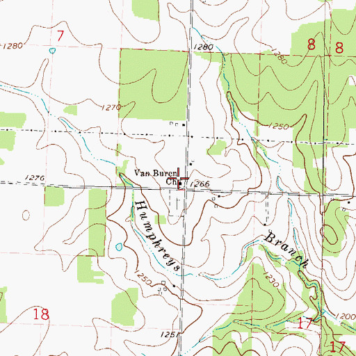 Topographic Map of Van Buren Church, MO