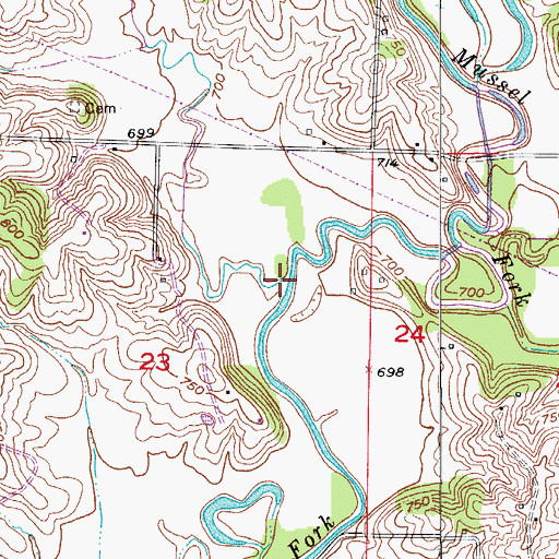 Topographic Map of Van Dorsen Creek, MO