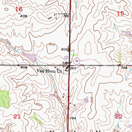 Topographic Map of Van Horn Church, MO