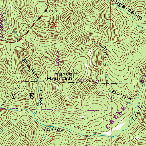Topographic Map of Vance Mountain, MO