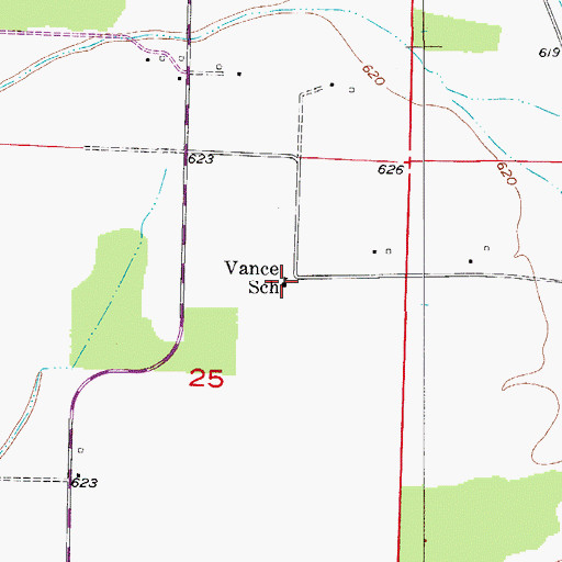 Topographic Map of Vance School, MO