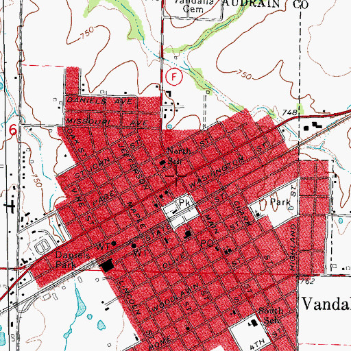 Topographic Map of Vandalia, MO