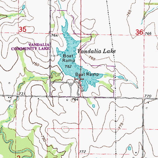 Topographic Map of Vandalia Lake, MO