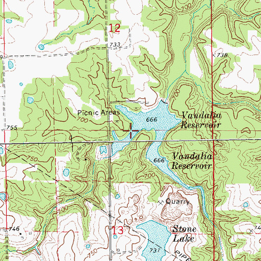 Topographic Map of Weldon H. 'Pete' Steiner Reservoir, MO