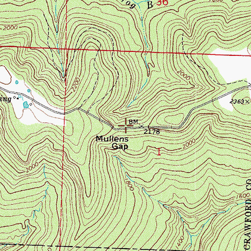 Topographic Map of Mullens Gap, AR
