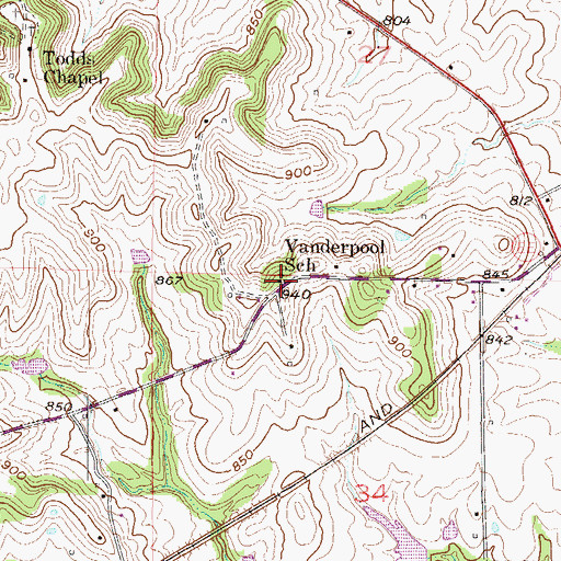 Topographic Map of Vanderpool School, MO