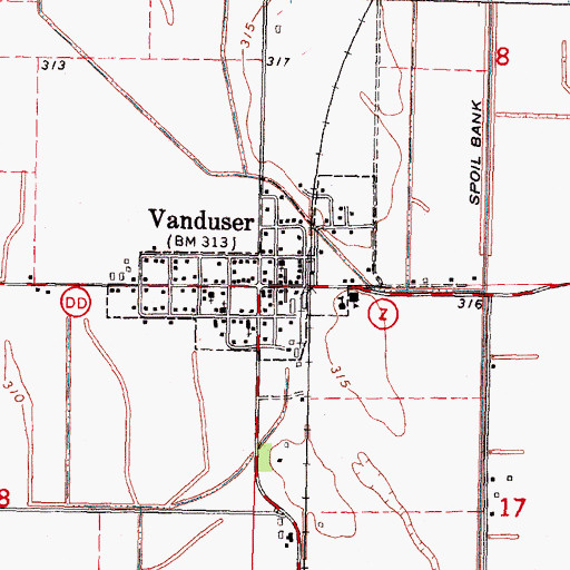 Topographic Map of Vanduser, MO