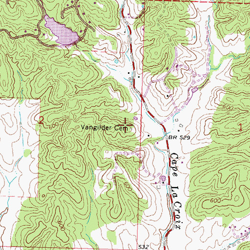 Topographic Map of Vangilder Cemetery, MO
