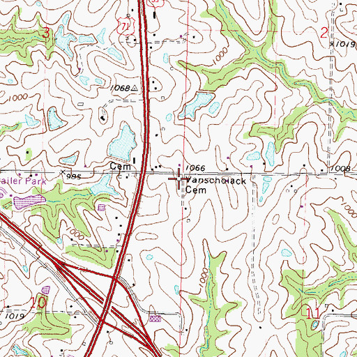 Topographic Map of Vanschoiack Cemetery, MO