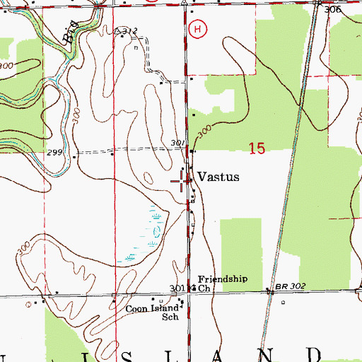 Topographic Map of Vastus, MO