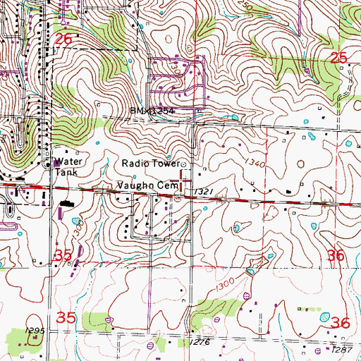 Topographic Map of Vaughn Cemetery, MO