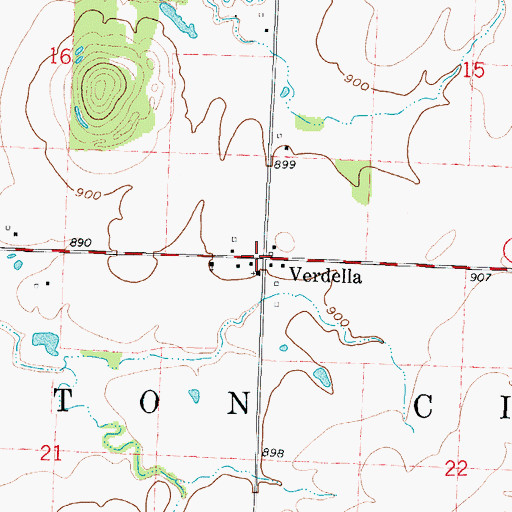 Topographic Map of Verdella, MO