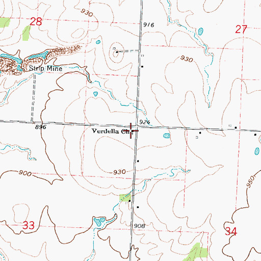 Topographic Map of Verdella Church, MO