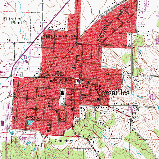 Topographic Map of Versailles, MO