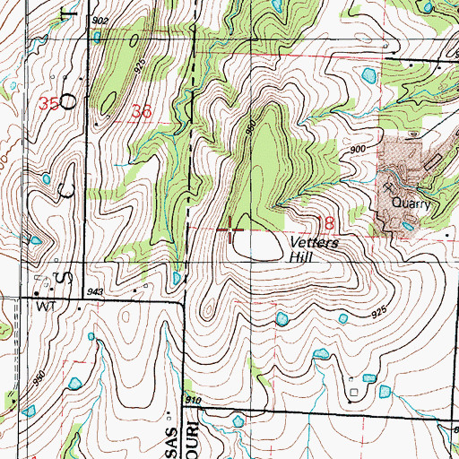 Topographic Map of Vetters Hill, MO