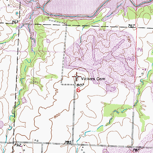 Topographic Map of Vickers Cemetery, MO