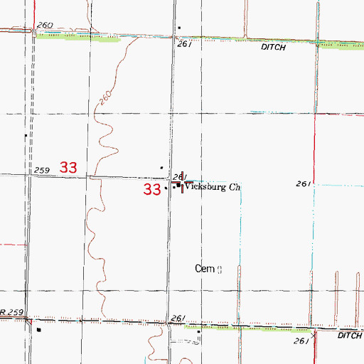 Topographic Map of Vicksburg Church, MO