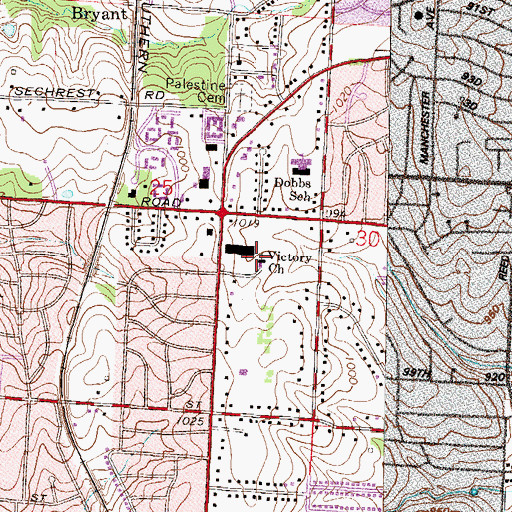 Topographic Map of Victory Church, MO
