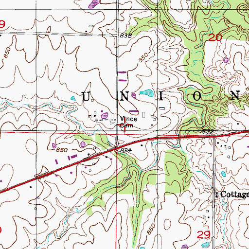 Topographic Map of Vince Cemetery, MO