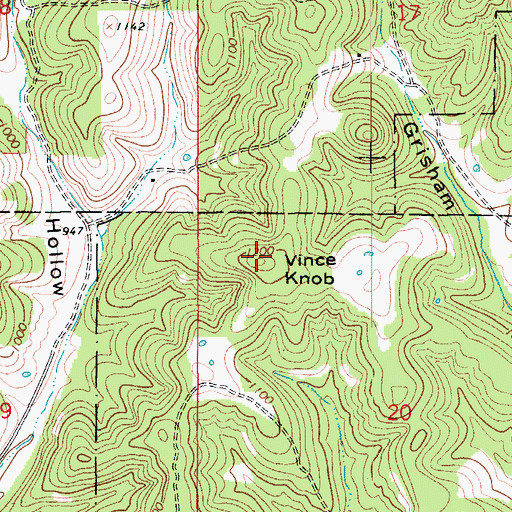 Topographic Map of Vince Knob, MO