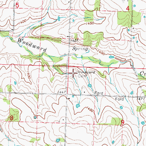 Topographic Map of Vineyard Cemetery, MO