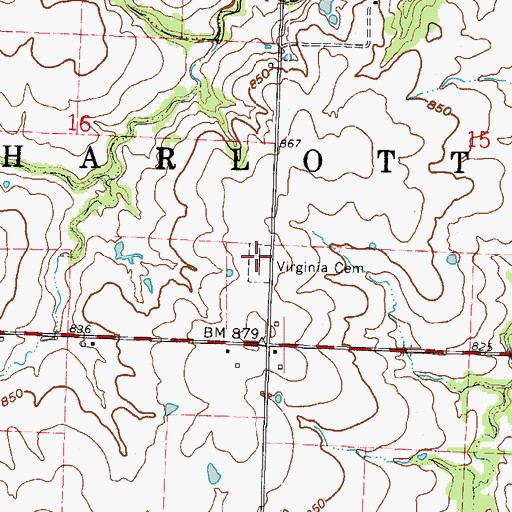Topographic Map of Virginia Cemetery, MO