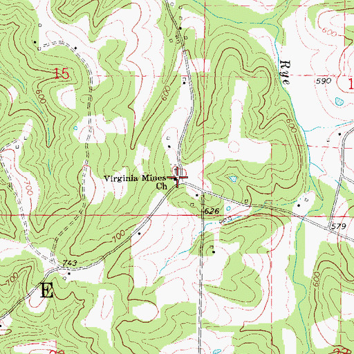Topographic Map of Virginia Mines Church, MO