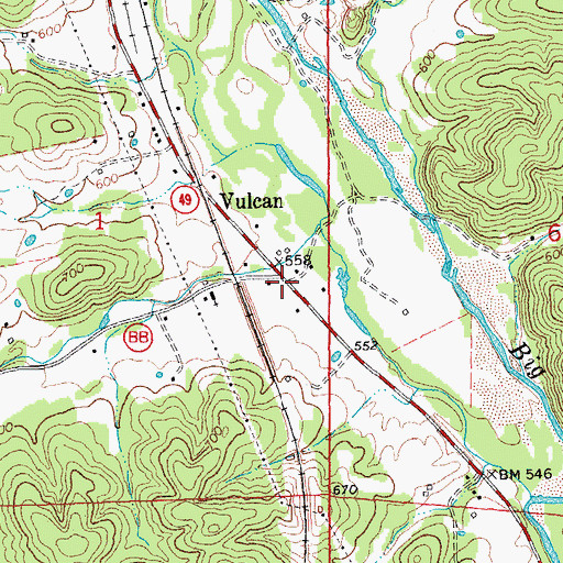 Topographic Map of Vulcan, MO