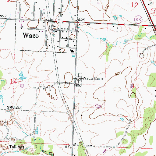 Topographic Map of Waco Cemetery, MO