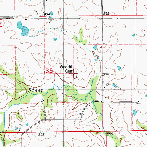 Topographic Map of Waddill Cemetery, MO
