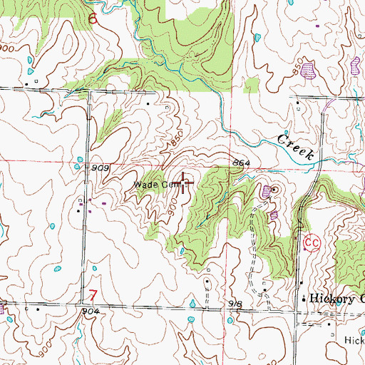 Topographic Map of Wade Cemetery, MO