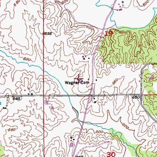 Topographic Map of Wagner Cemetery, MO