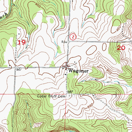 Topographic Map of Wagoner, MO