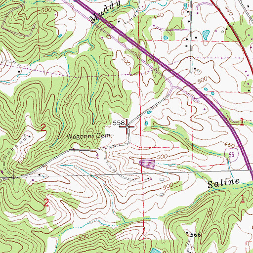 Topographic Map of Wagoner Cemetery, MO